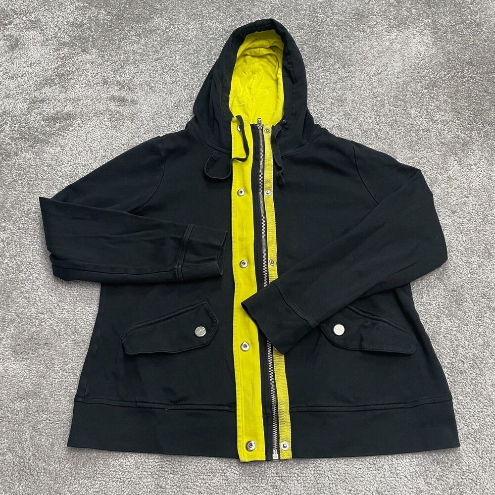 Lauren Ralph Lauren Full Zip Hoodie Sweatshirt Womens Large Black Yellow Casual